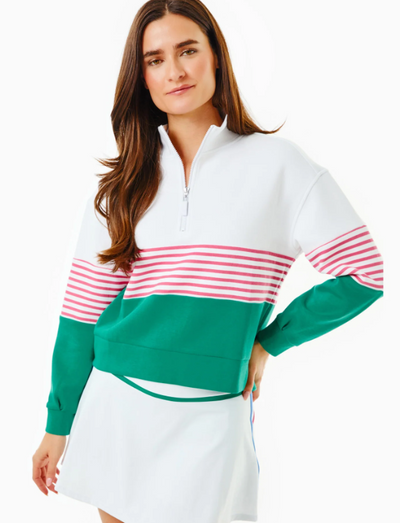 Kelly Green and Pink Stripe Junior Varsity Quarter Zip