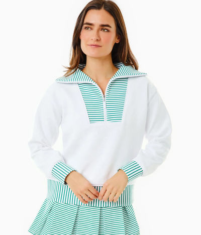 Kelly Green and White Stripe Alley Quarter Zip