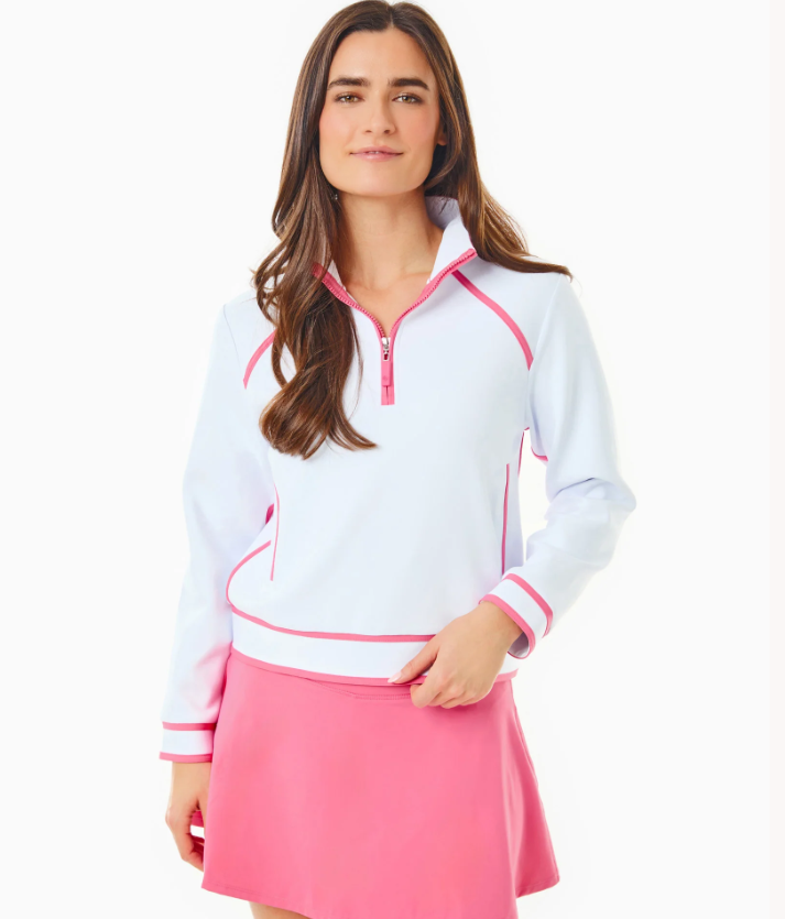Bainbridge Quarter Zip in Super White/Guava by ADDISON BAY