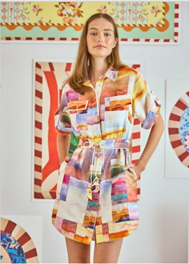 Nicole Dress in Watercolor Mosaic