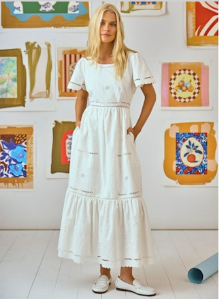 Marley Dress in White Embroidery