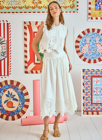 Nathalie Skirt in White Embroidery