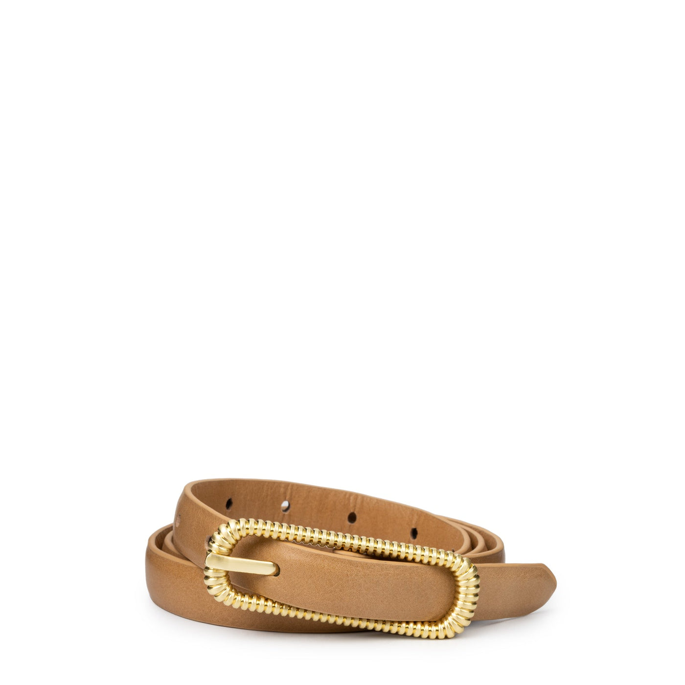 Latte Belt with Textured Gold Elongated Buckle