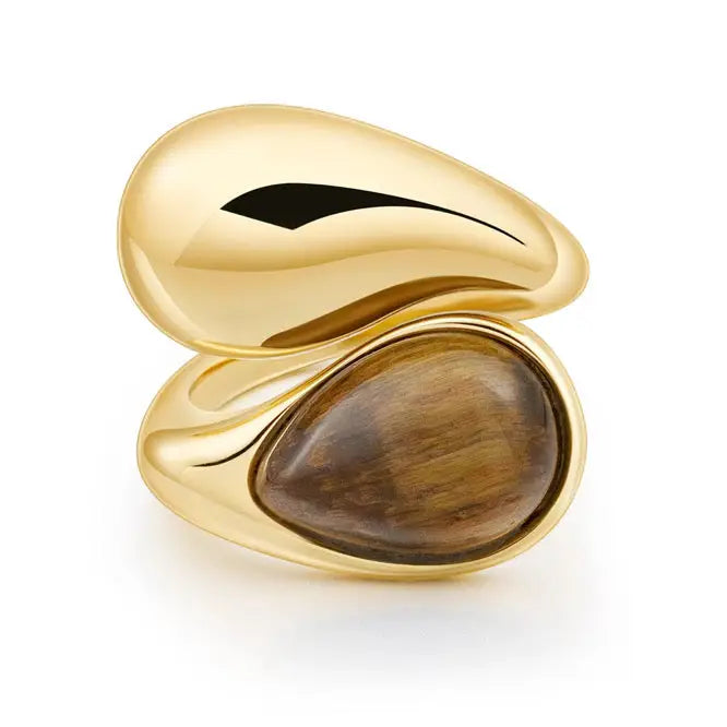 Tortoise Tiger Eye and Gold Stacked Ring