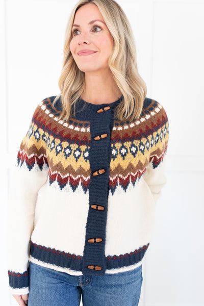 Navy, Mustard and Ivory Fair Isle Cardigan
