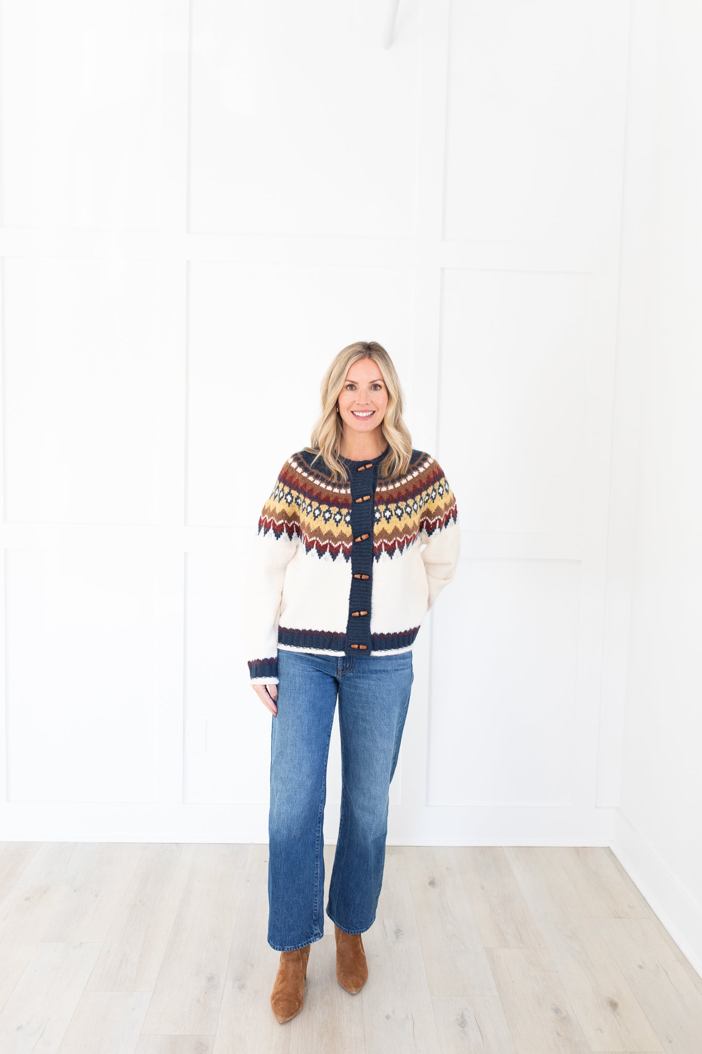 Navy, Mustard and Ivory Fair Isle Cardigan