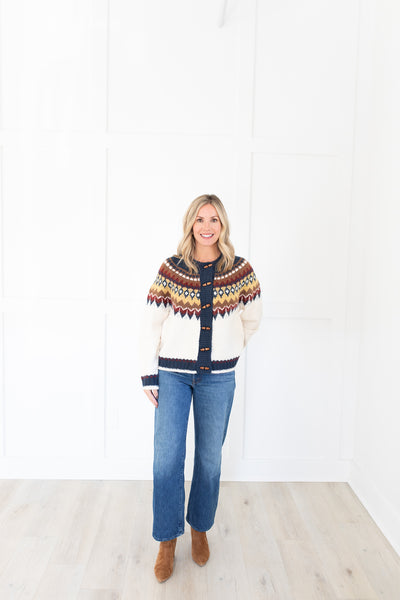Navy, Mustard and Ivory Fair Isle Cardigan