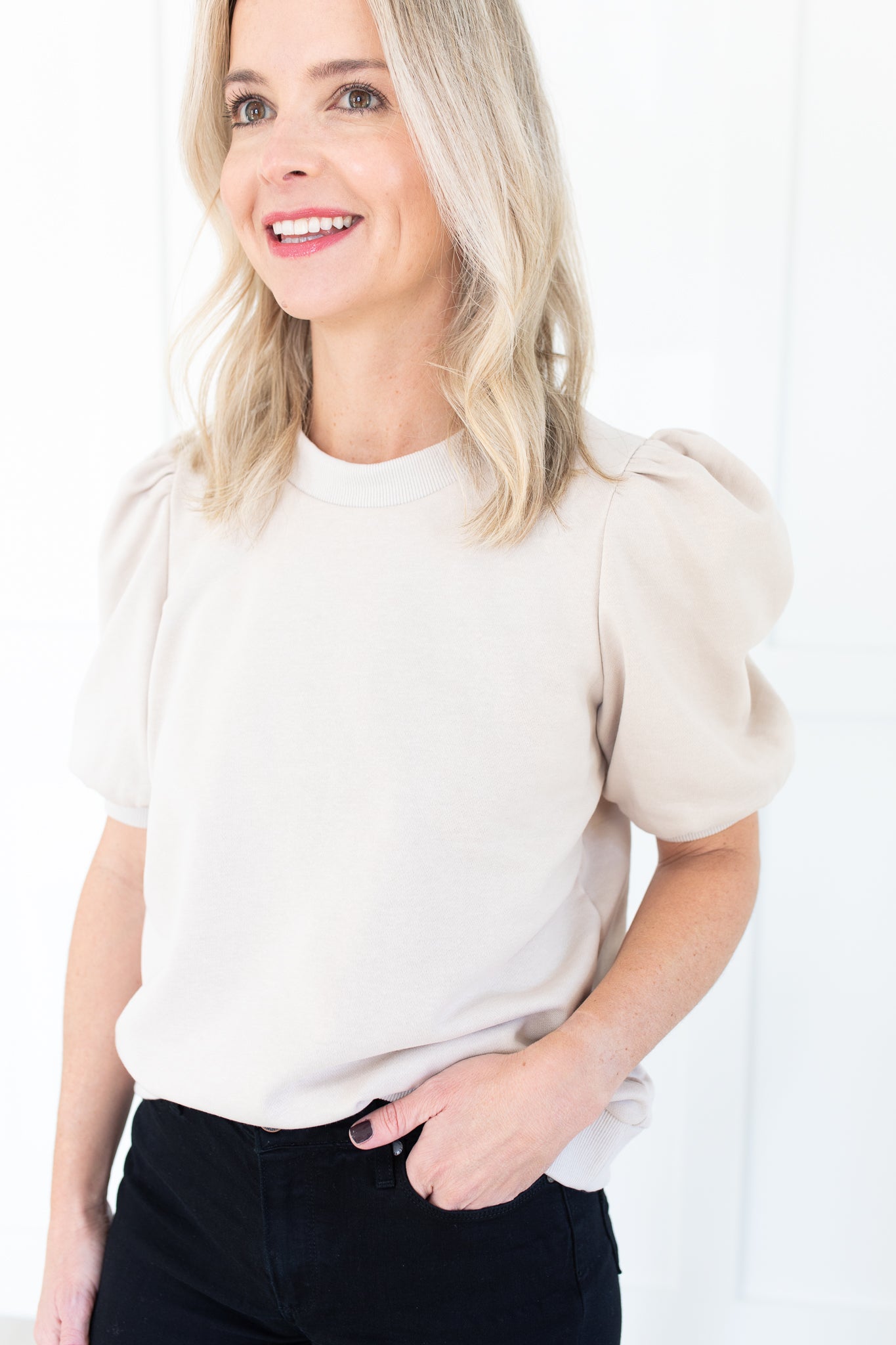 Sand Puff Sleeve Sweatshirt