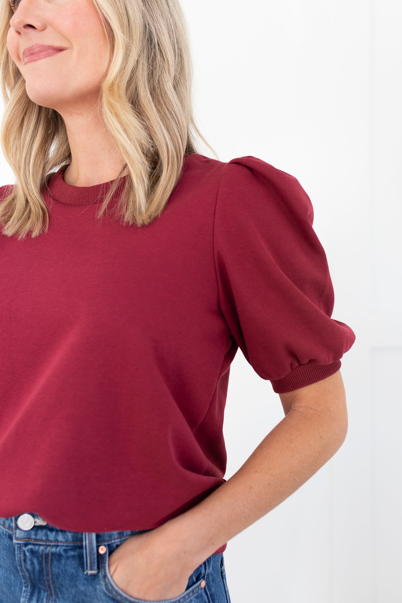 Crimson Puff Sleeve Sweatshirt