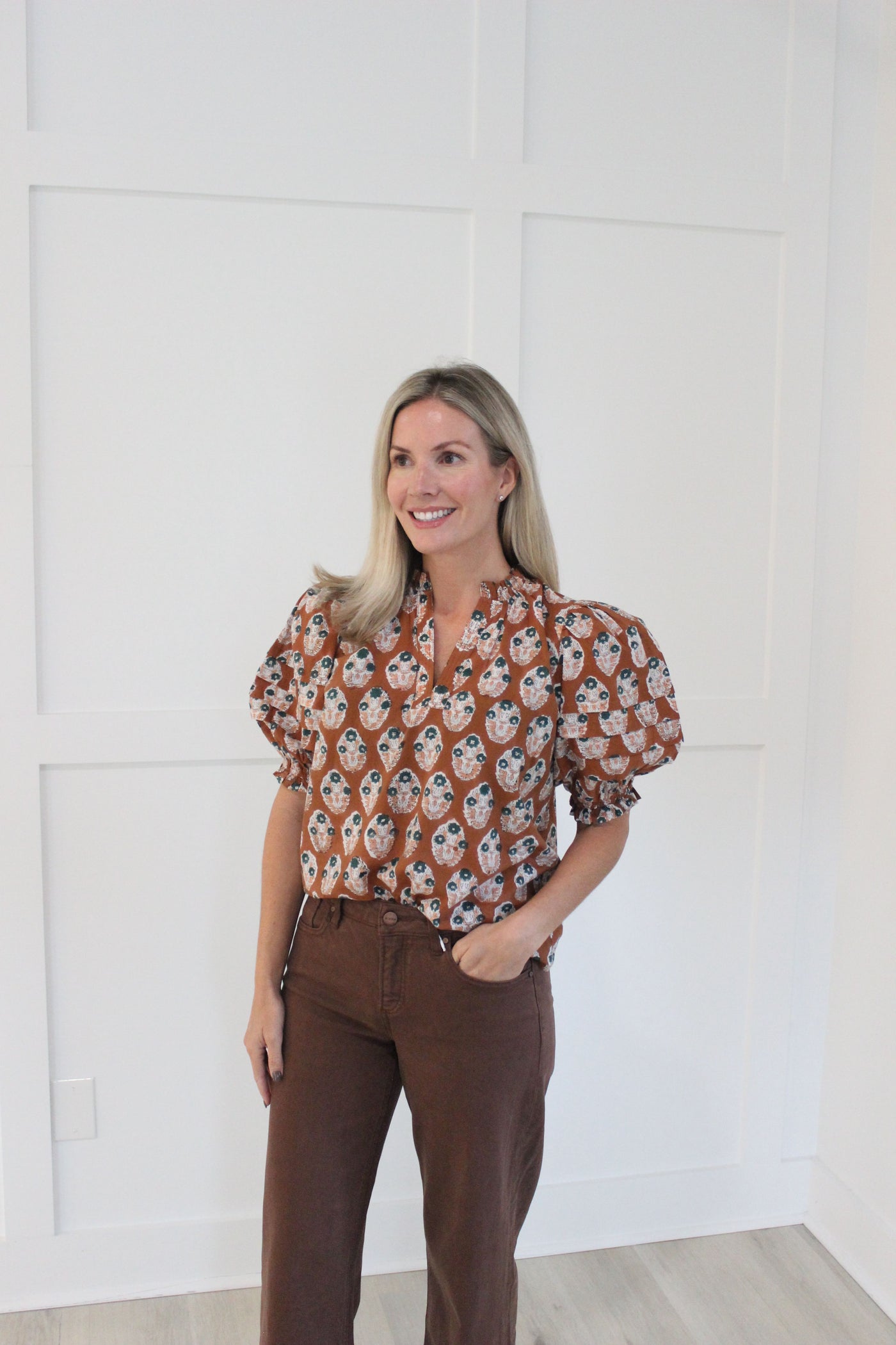 James Top in Small Brown Floral