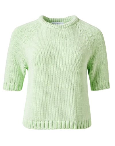 Short Sleeve Cotton Crewneck Sweater in Lime
