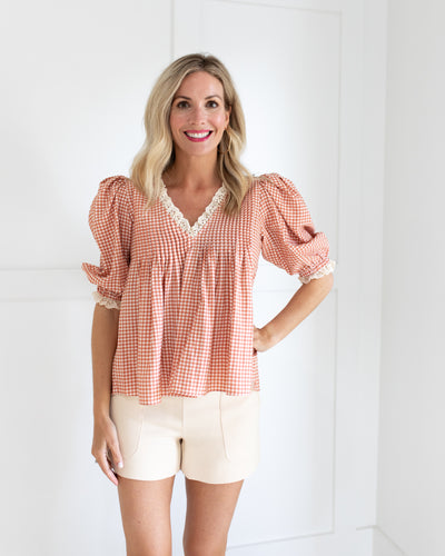 Mia Top in Terracotta Gingham by Hunter Bell