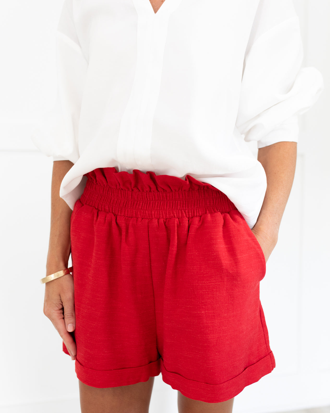 White V-neckline Drop Shoulder Blouse
