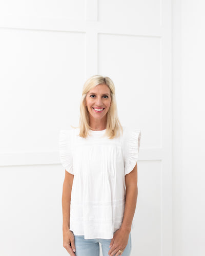 White Trim Detail Ruffled Top