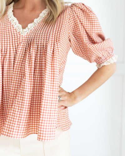 Mia Top in Terracotta Gingham by Hunter Bell