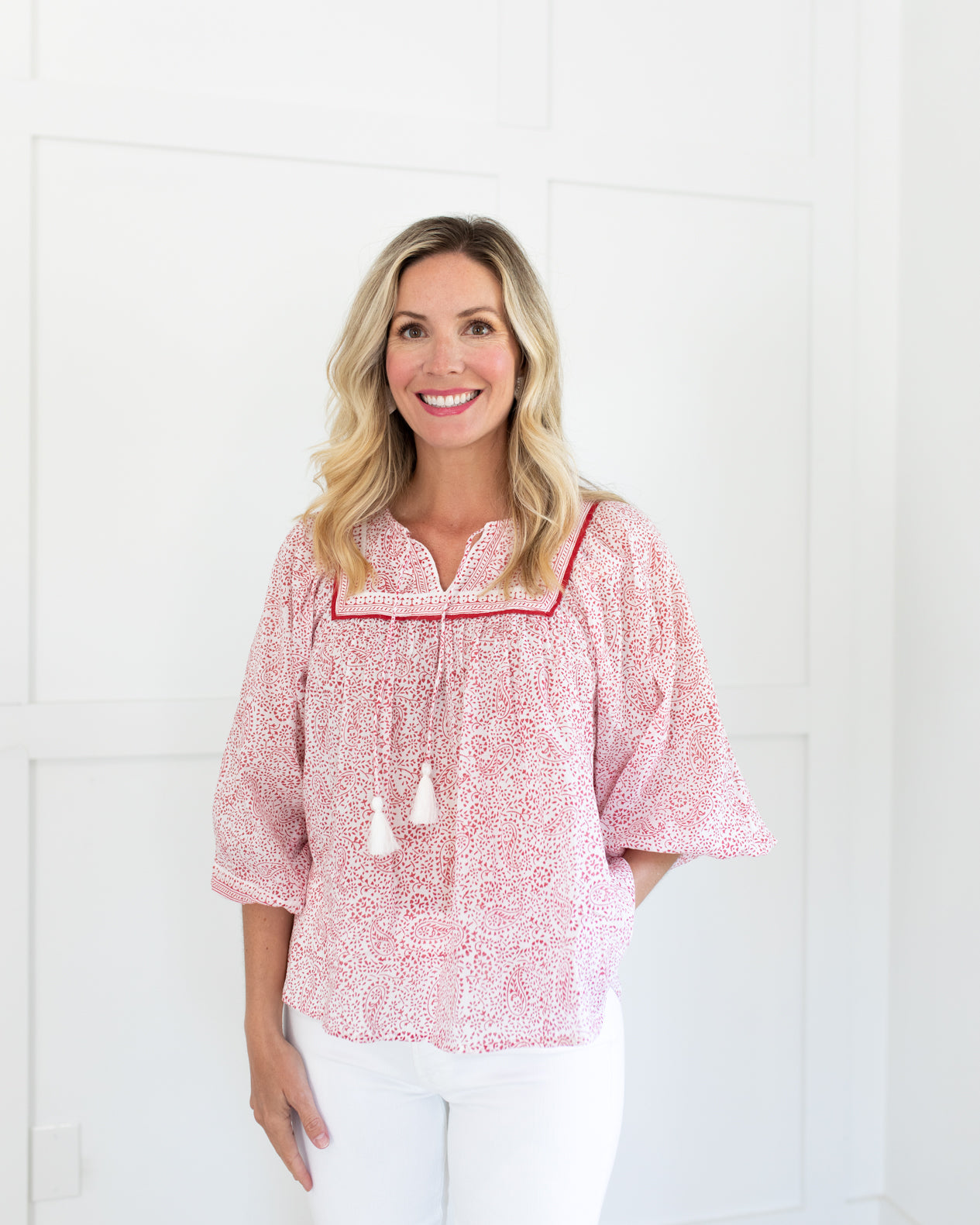 Sashana Blouse in Red Paisley Ditzy by Cleobella
