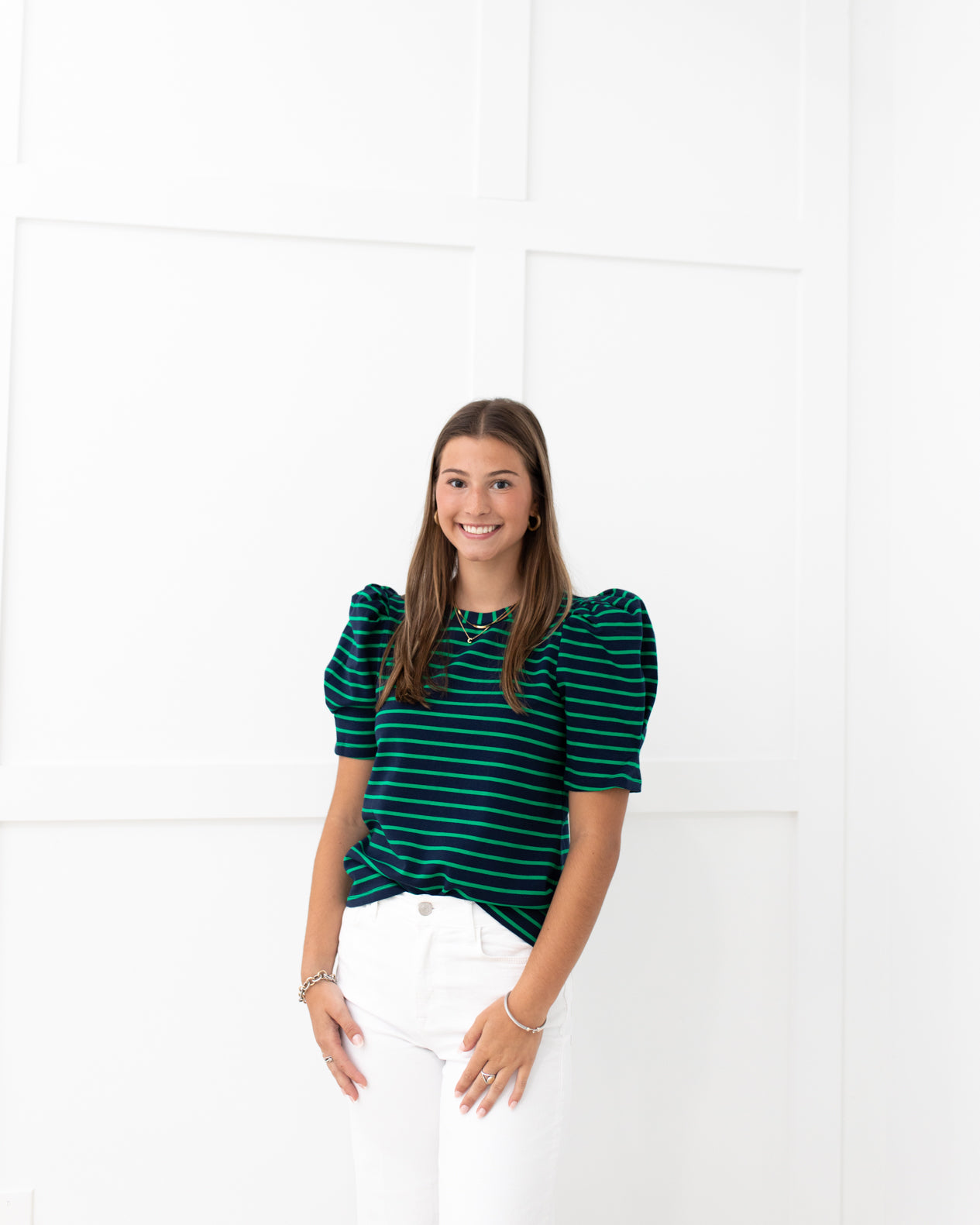 Navy and Green Stripe Woven Knit Shirt