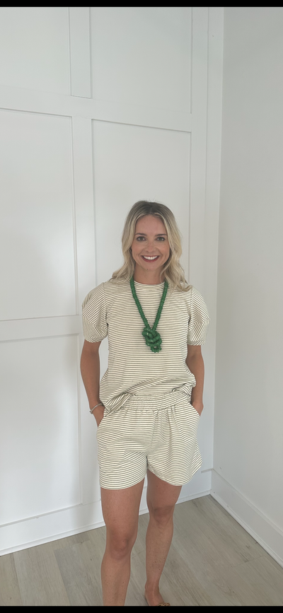 Top in Green & Ivory Stripe