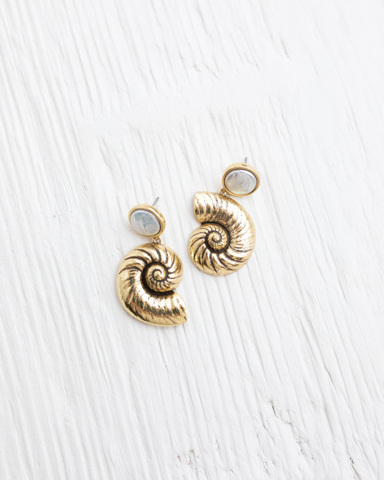Joanna Gold and Pearl Shell Drop Earrings by Mignonne Gavigan