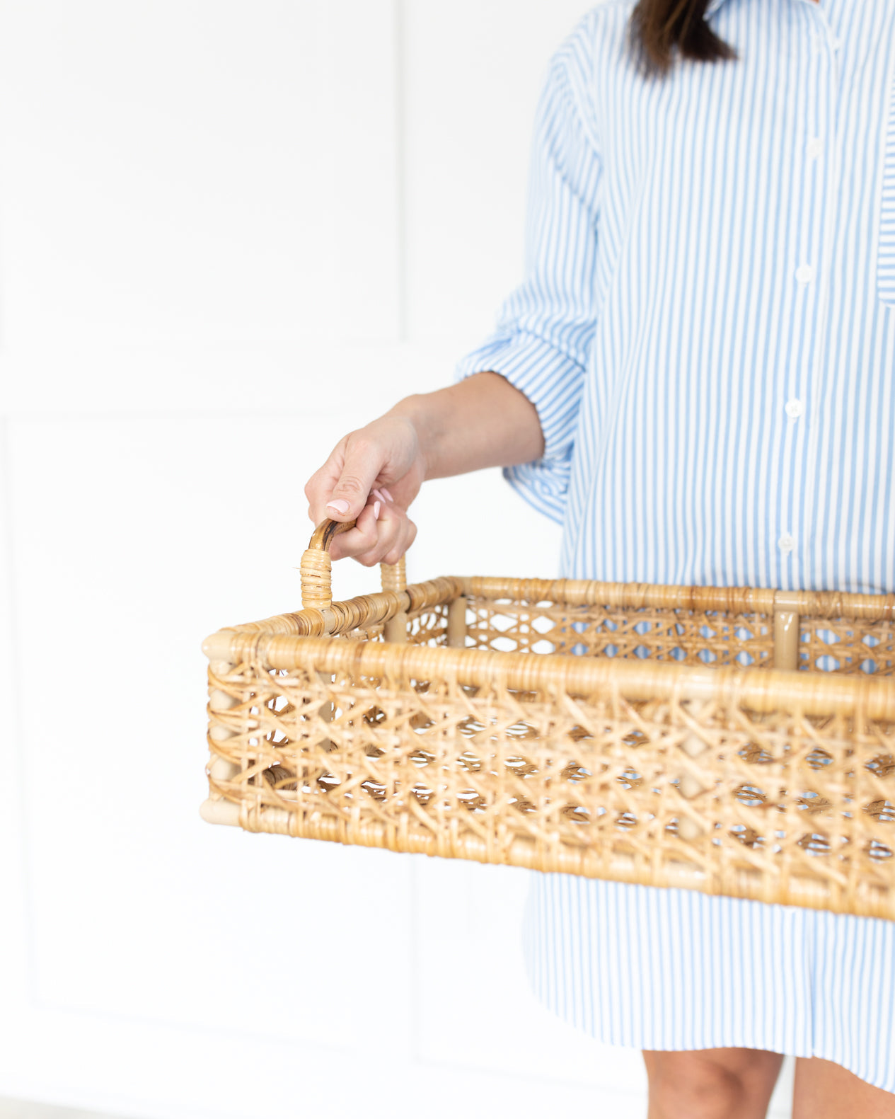 Large Rectangular Woven Cane Serving Tray