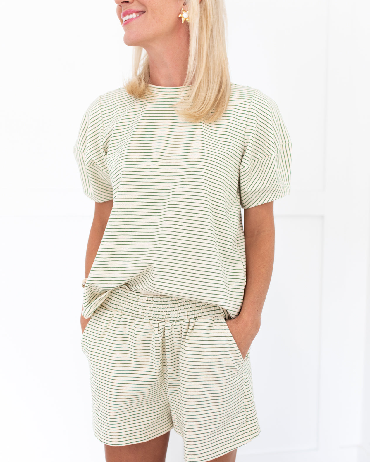 Top in Green & Ivory Stripe