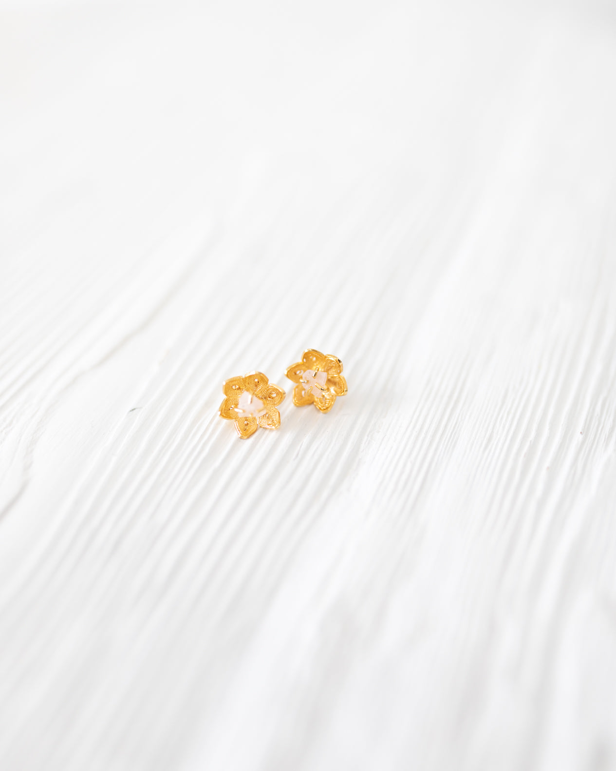 Rose Quartz in Gold Flower Earrings