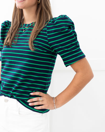 Navy and Green Stripe Woven Knit Shirt