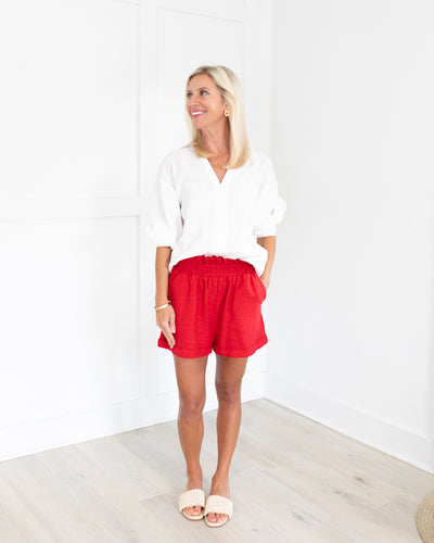 White V-neckline Drop Shoulder Blouse