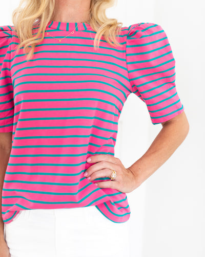 Pink and Green Stripe Woven Knit Shirt