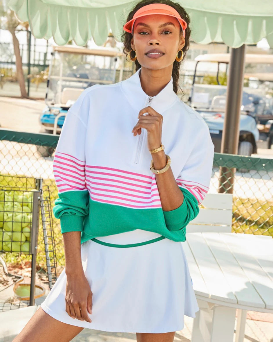 Kelly Green and Pink Stripe Junior Varsity Quarter Zip