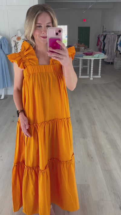 Tangerine Wide Ruffle Dress