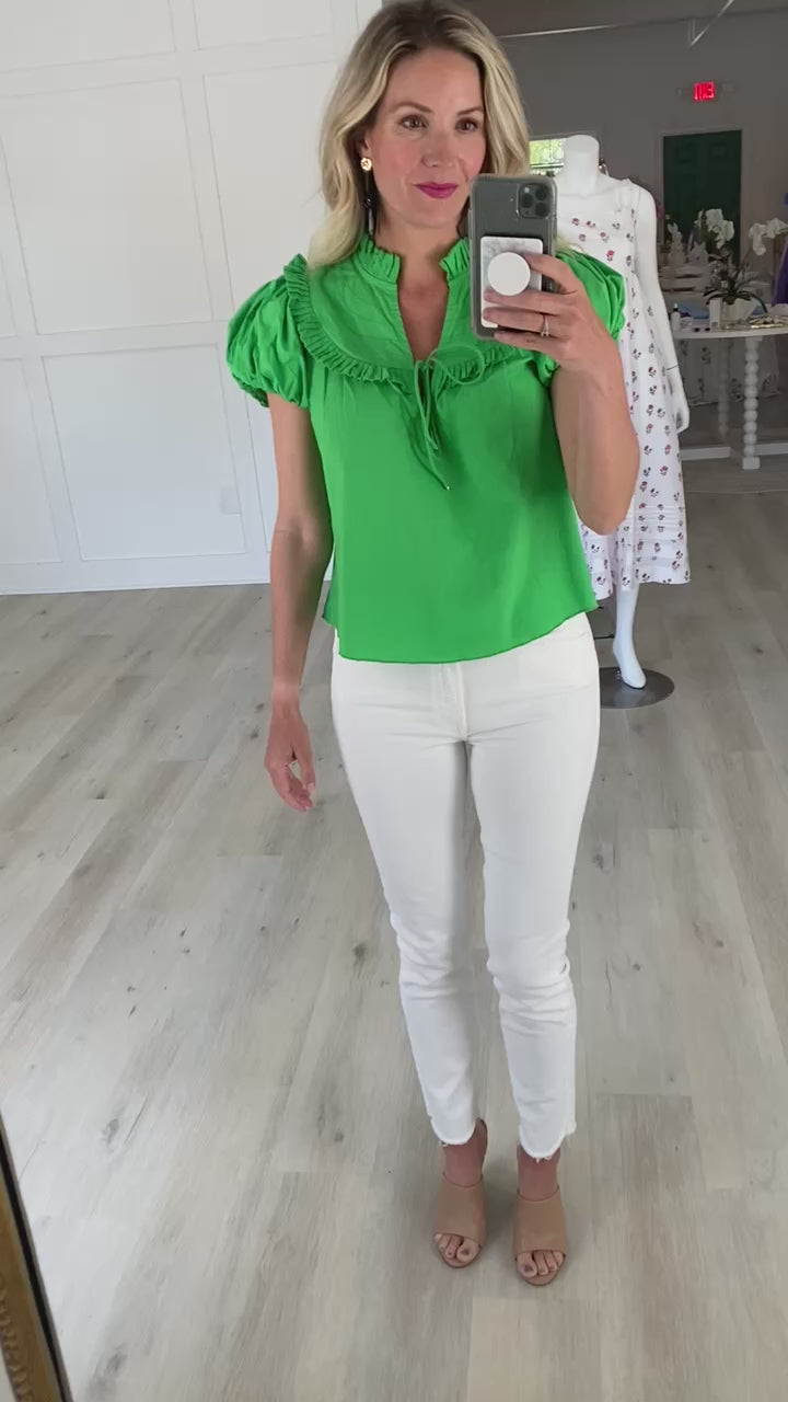Bright Green Puff Sleeve Top