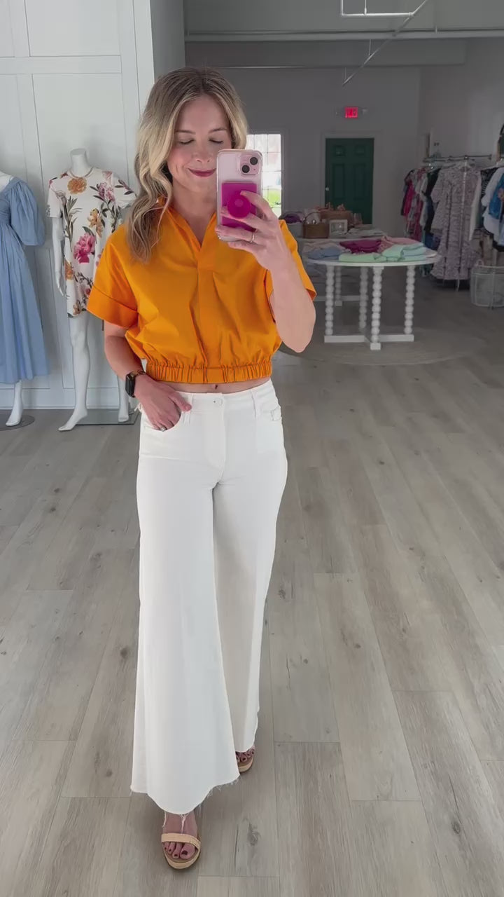Tangerine Collared Top with Cinched Waist