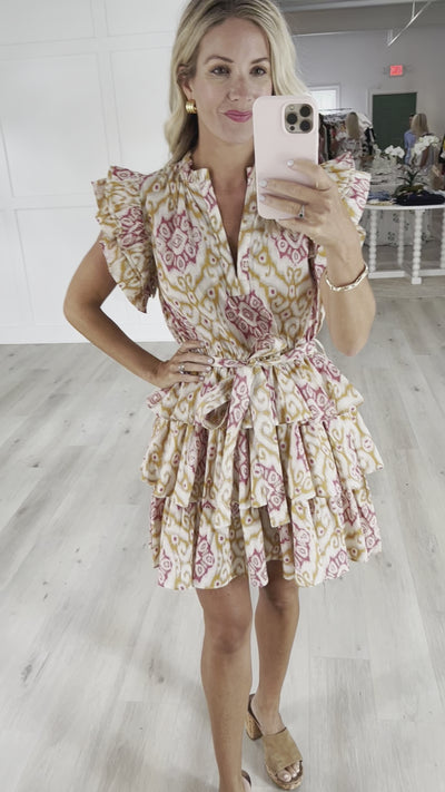 Gold Ikat V-neck Sleeveless Dress