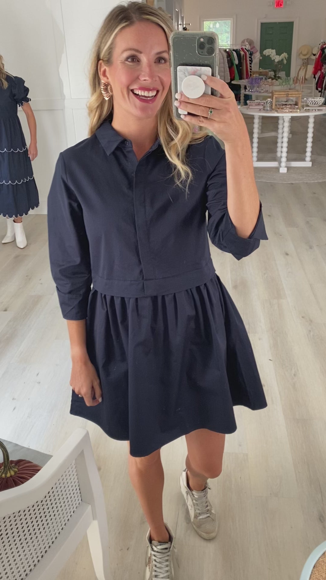 Navy Shirt Mini Dress With Collar
