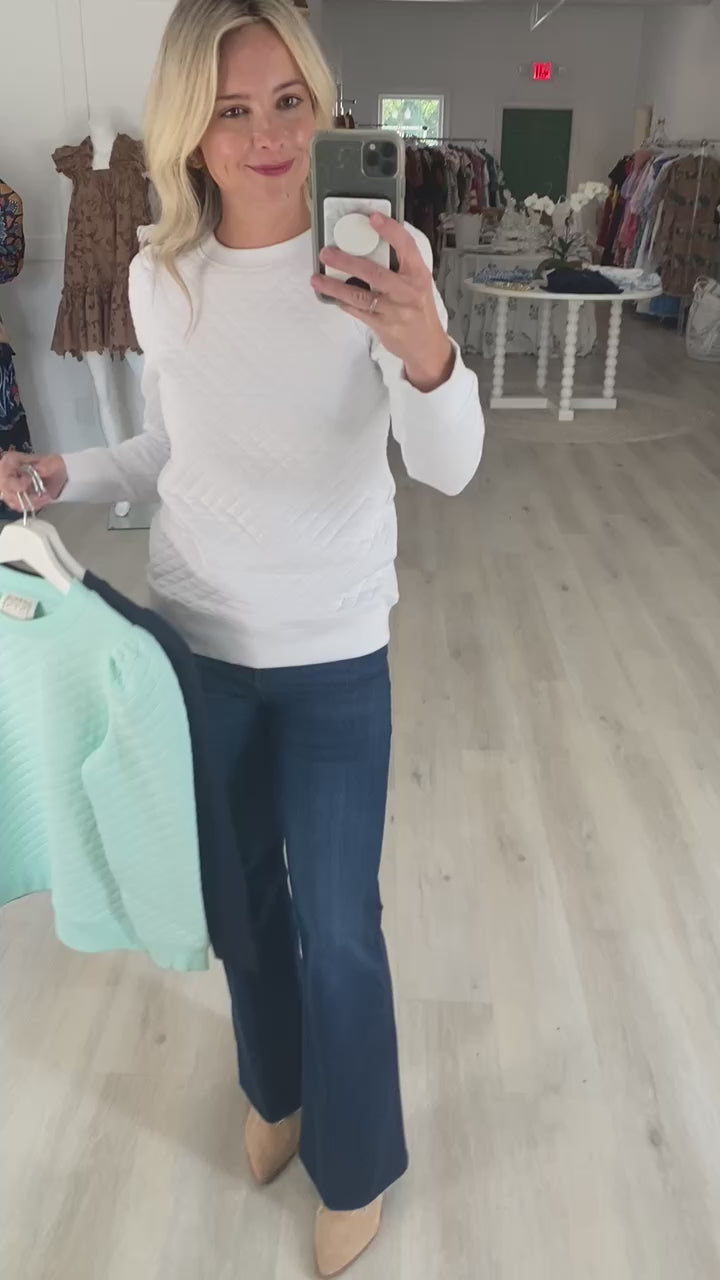 Seafoam Quilted Puff Sleeve Sweatshirt
