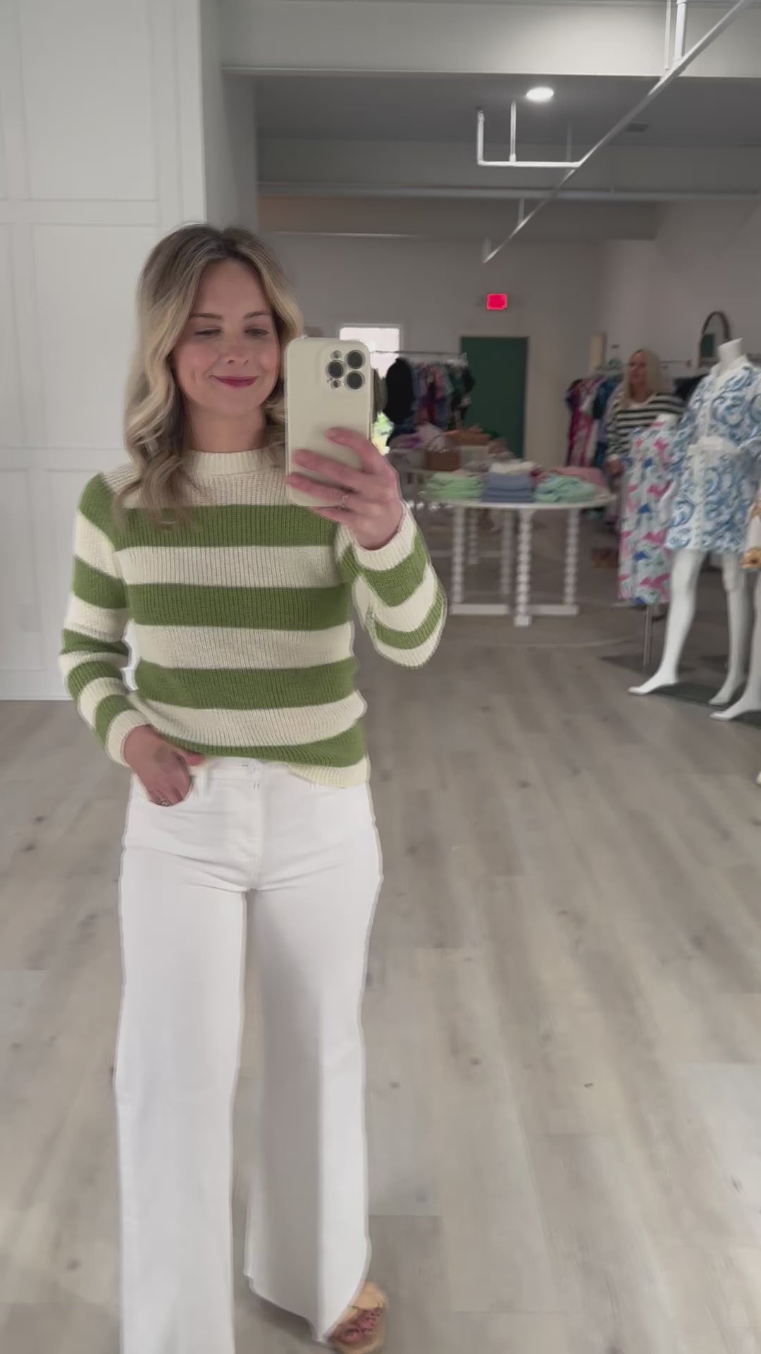 Ivory & Green Wide Striped Sweater