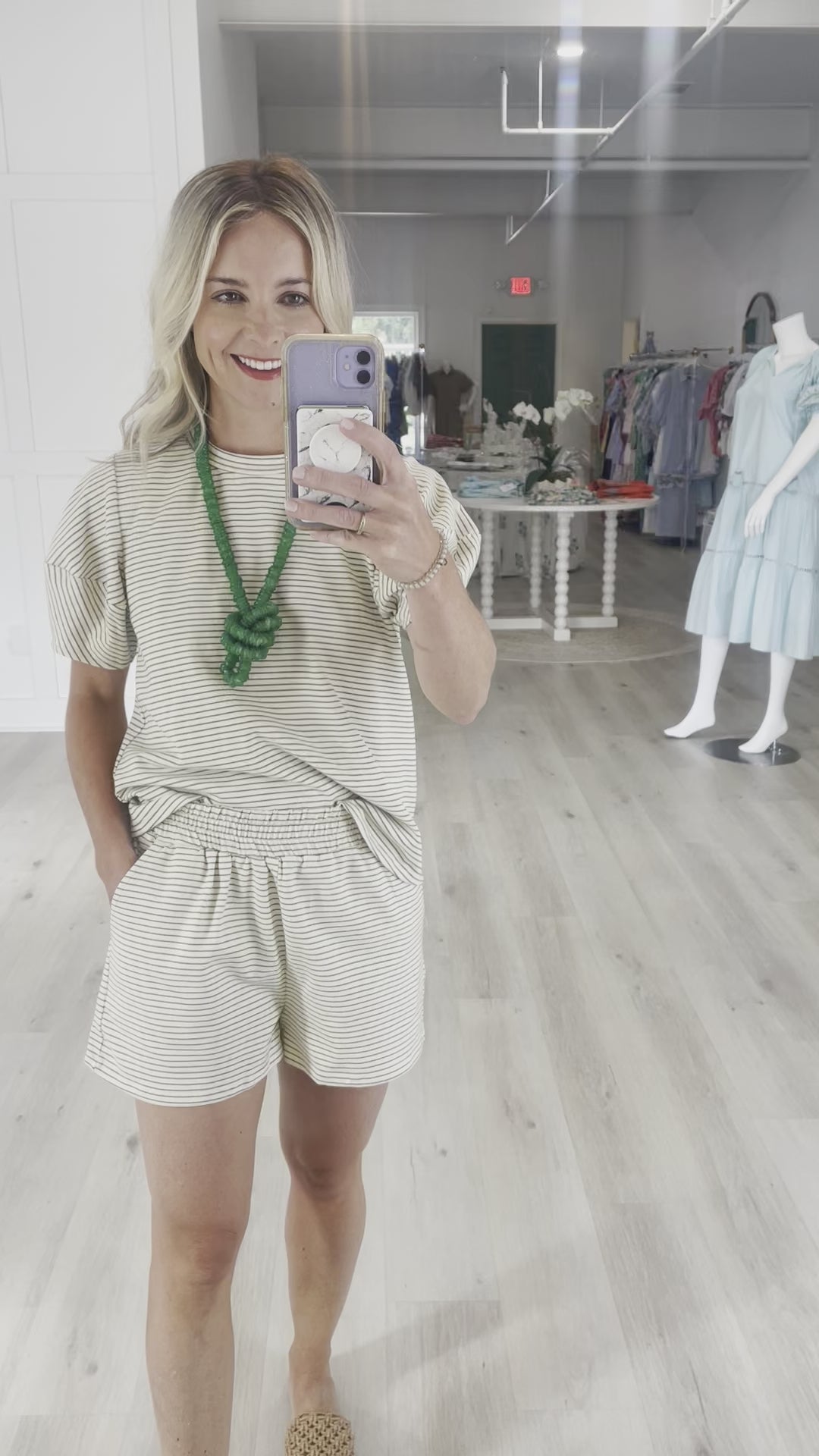 Shorts in Green & Ivory Stripe