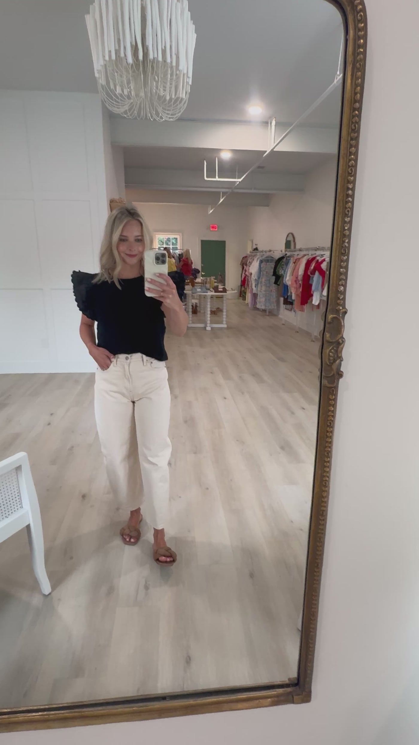 Black Scalloped Detail Poplin Top