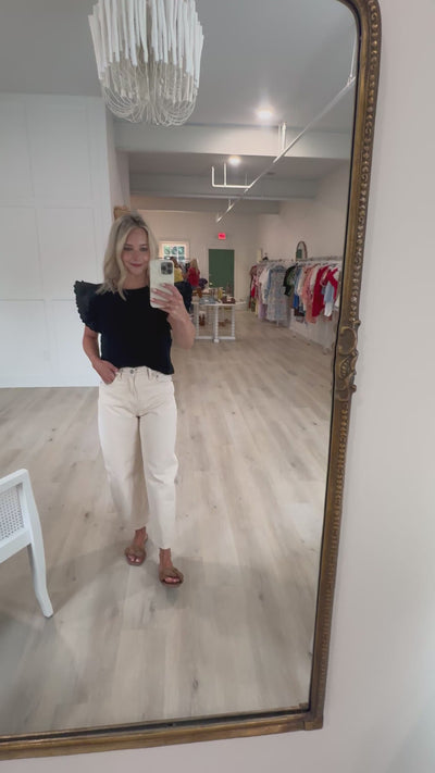 Black Scalloped Detail Poplin Top