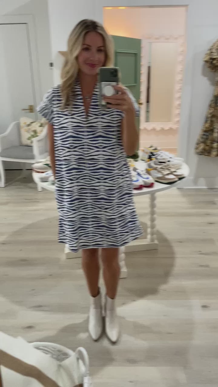 Navy and White Tiger Nancy Dress by Brooke Wright