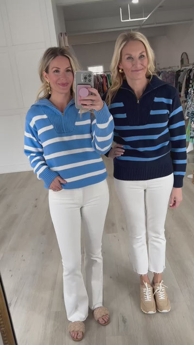 Navy/Blue Striped Knit Zip Pullover