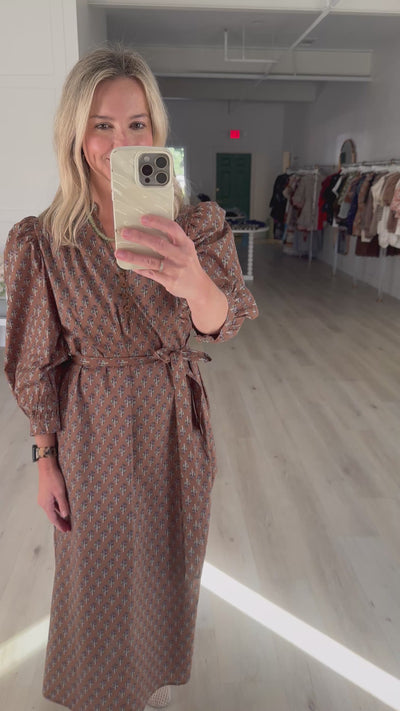 Latte Floral Tie Waist Midi Dress