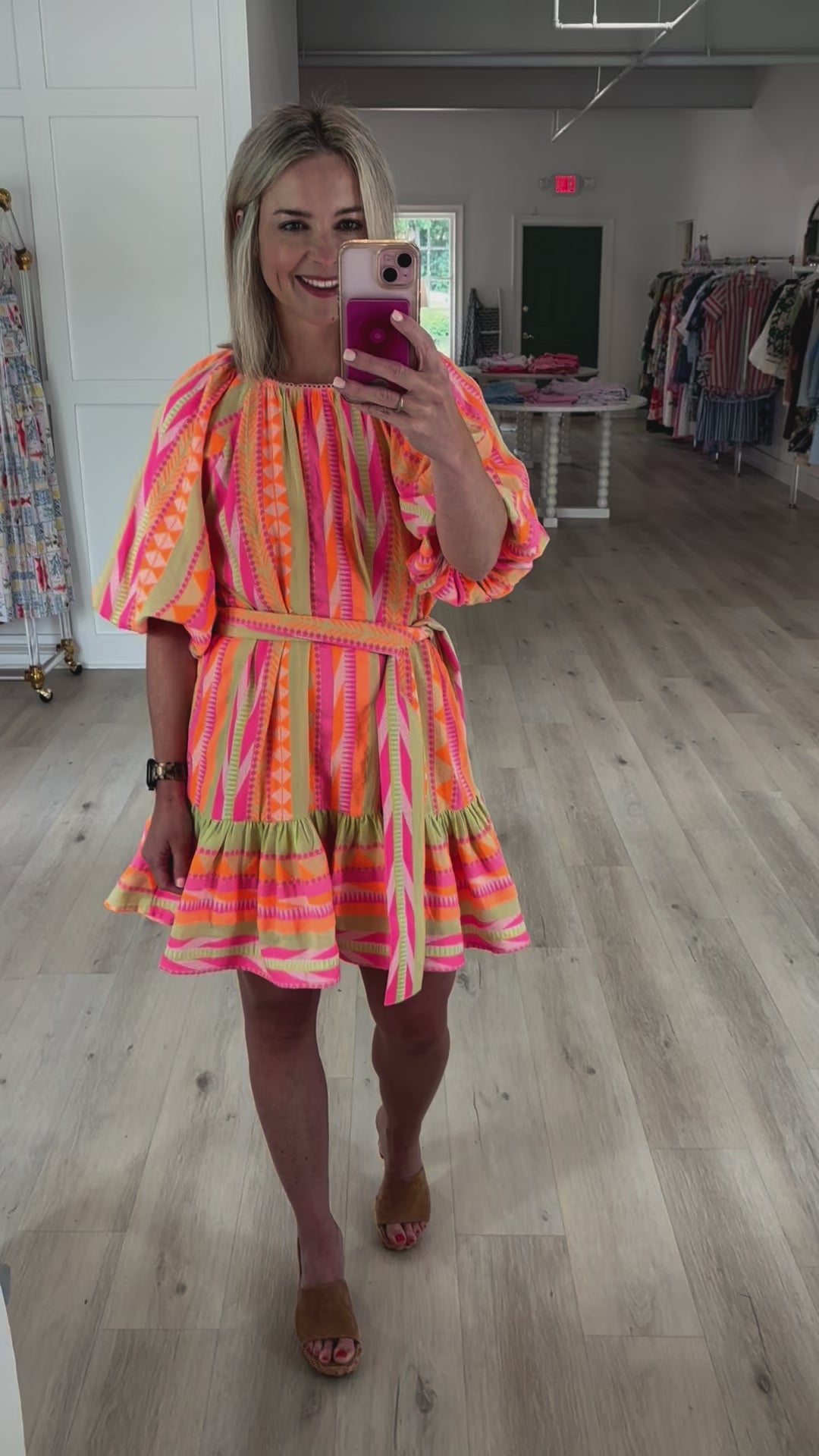 Neon Aztec Bubble Sleeve Mini Dress