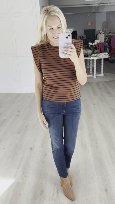 Brown/Navy Stripe Sleeveless T-Shirt