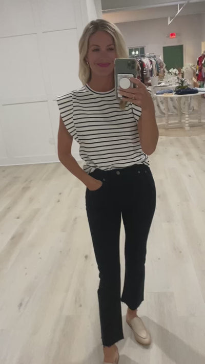 White/Black Stripe Sleeveless T-Shirt