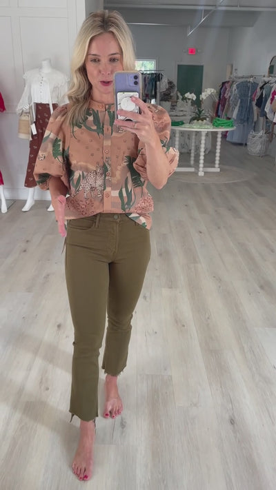 The Insider Crop Step Fray Denim in Fir Green by Mother