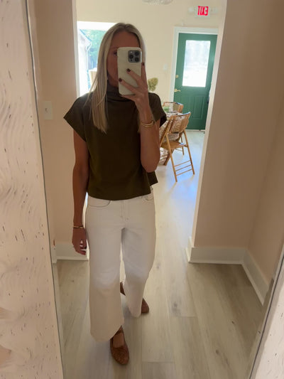 Olive Knit Short Sleeve Top