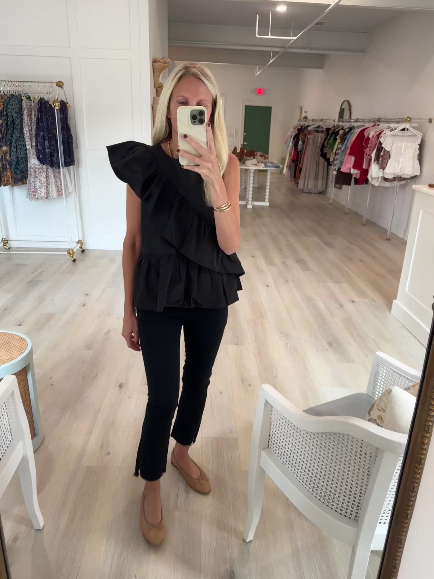 Black Dressy Front Ruffle Peplum Top