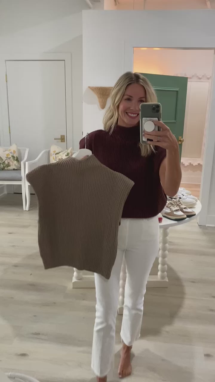 Taupe Sleeveless Shoulder Pad Knit Top